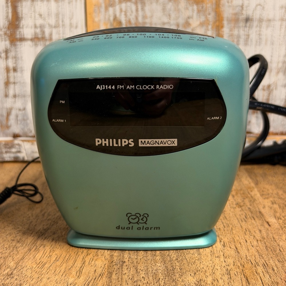 Vintage Philips Magnavox AJ3144/17 FM/AM Clock‎ Radio Tested Working Teal